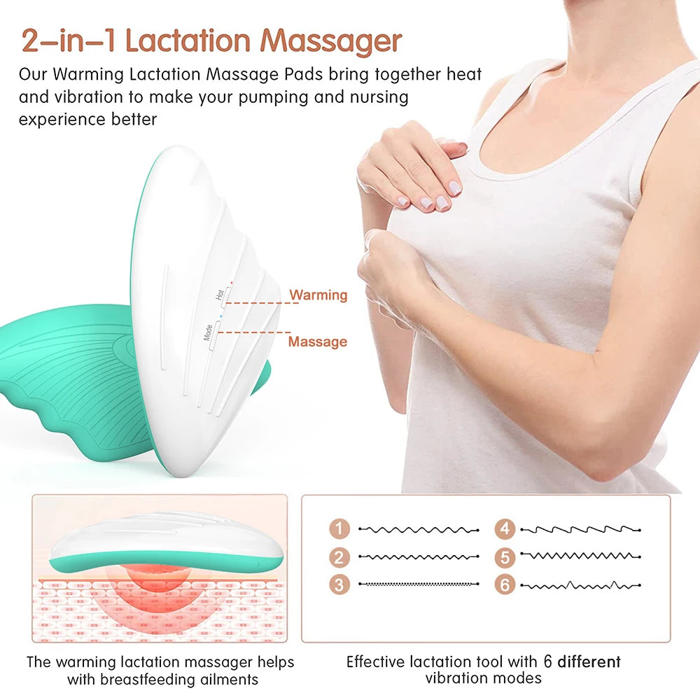 Masseur d'allaitement chauffant, masseur électrique en silicone souple pour les seins obstrués, améliore le flux de lait post-partum.