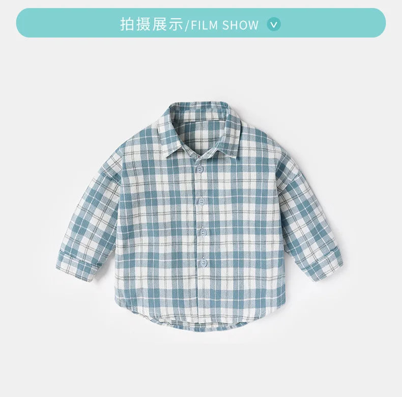 T-shirts printemps-automne pour bébés garçons, en coton à carreaux, manches longues, col rabattu, vêtements d'extérieur pour nouveau-nés