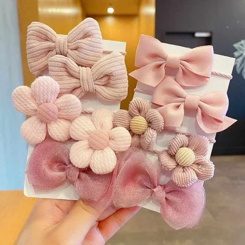 10Pcs/Set New Baby Girl Cute Colors Flower Hair Bands Ponytail Holder Chilren Soft Scrunchies Rubber Kid Hair Accessories