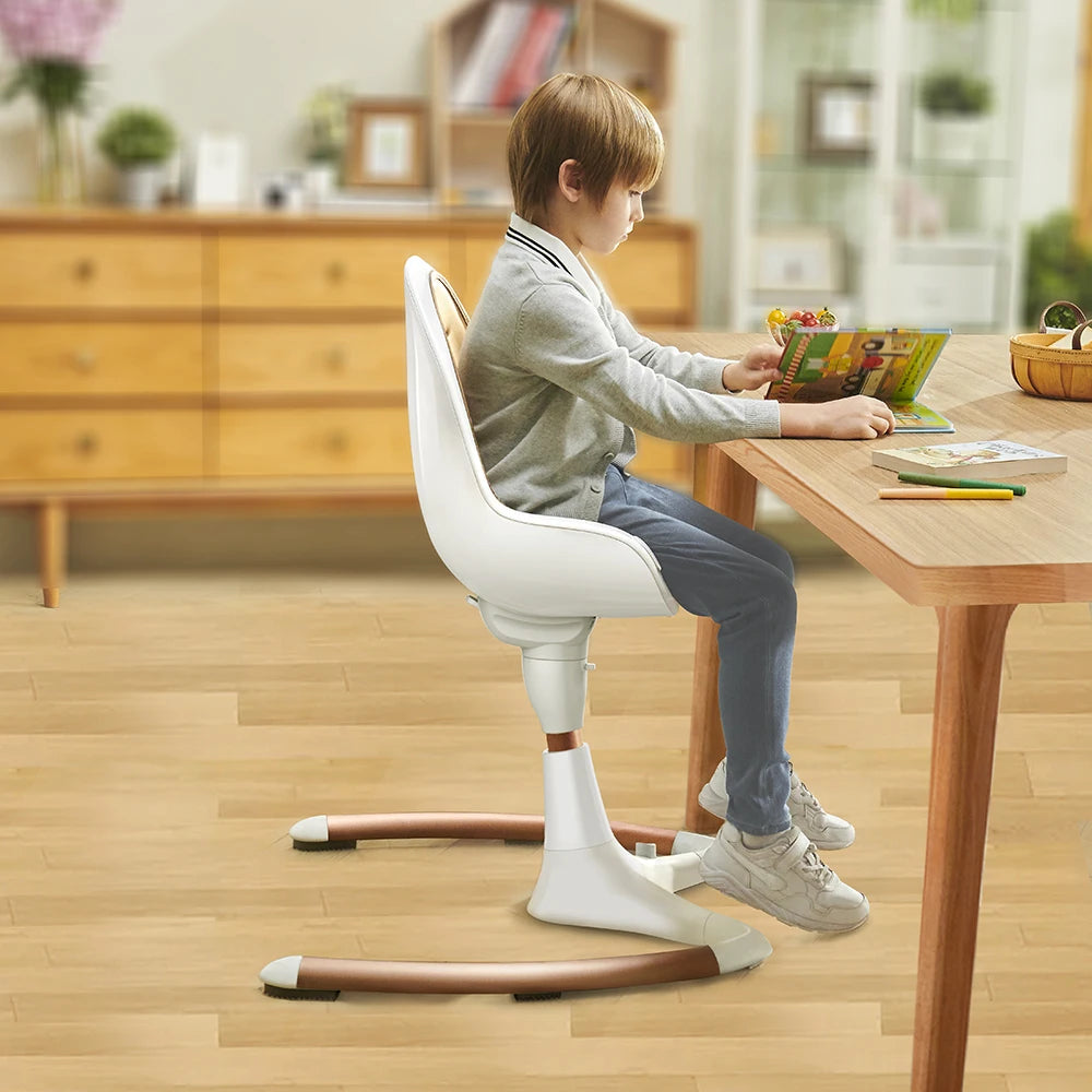 Hot Mom Baby High Chair With Adjustable Seat Height, Eating Chair with Foot Rest,Removable Tray,PU Leather Cushion