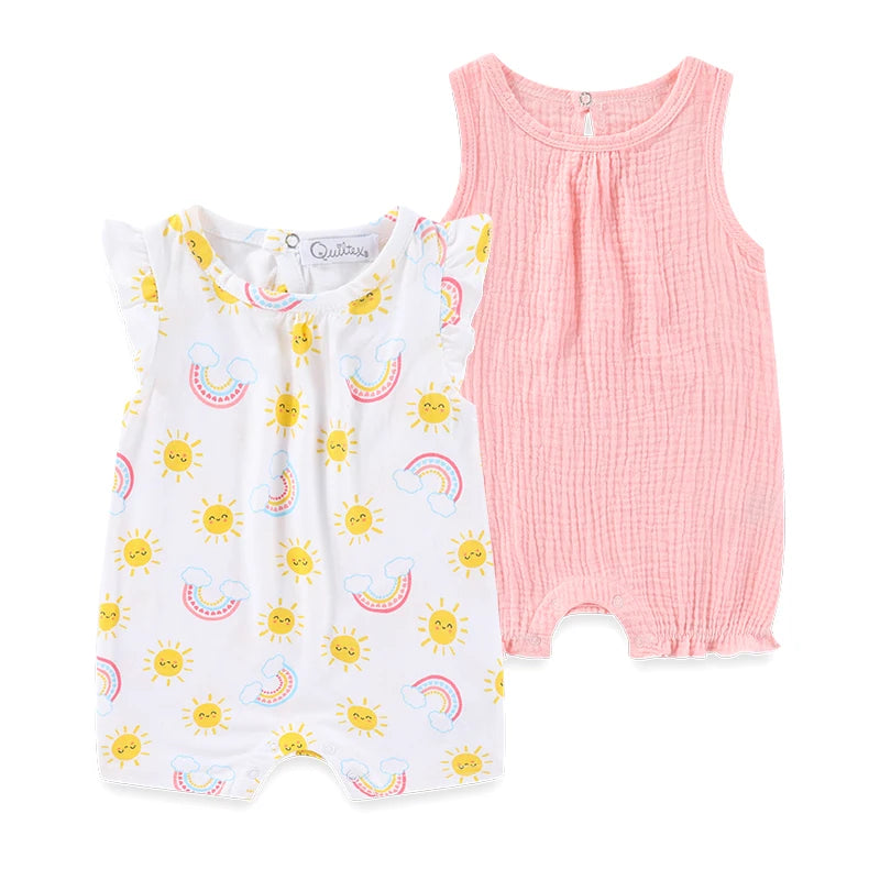2 pièces été mignon bébé garçon fille combinaisons tissu confortable 0-9 mois nouveau-né barboteuse sans manches vêtements pour bébé