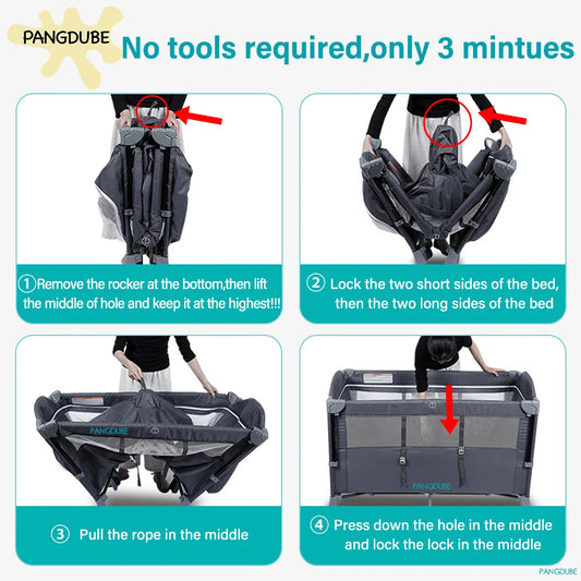 PANGDUBE Multifunctional Baby Crib 120*60cm Baby Bed, Baby Rocker, Diaper Changing Table 0 ~ 6 Years Old Baby Cot