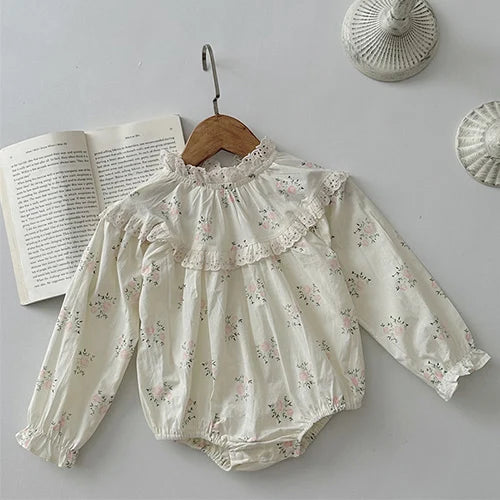 2024 New Autumn Toddler Baby Girls Romper Long Sleeved Cotton Print Infant Baby Girls Jumpsuit 0-24M Baby Girls Clothing