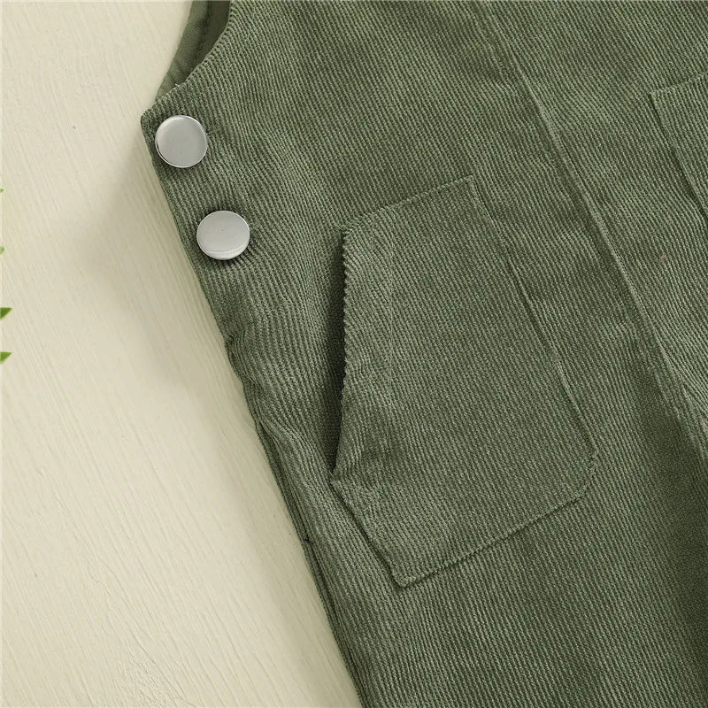 Combinaison pantalon à bretelles unisexe pour bébé de 0 à 24 mois avec boutons, couleur unie, pour tout-petits garçons et filles