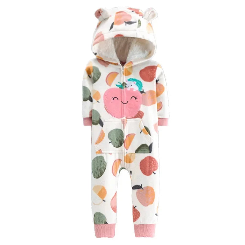Barboteuse polaire à capuche et manches longues pour bébé garçon, combinaison chaude pour l'automne et l'hiver