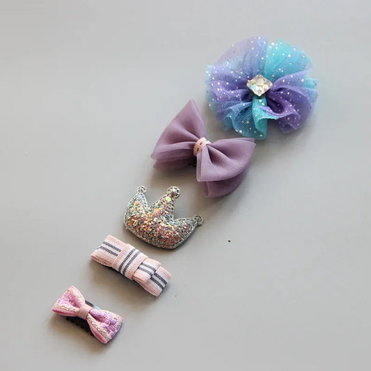 5Pcs/Set Baby Hair Clips Cute Girl Bows Crown Hair Clips Kids Child Baby Hairpins Barrettes Haarspeldjes Baby Hair Accessories