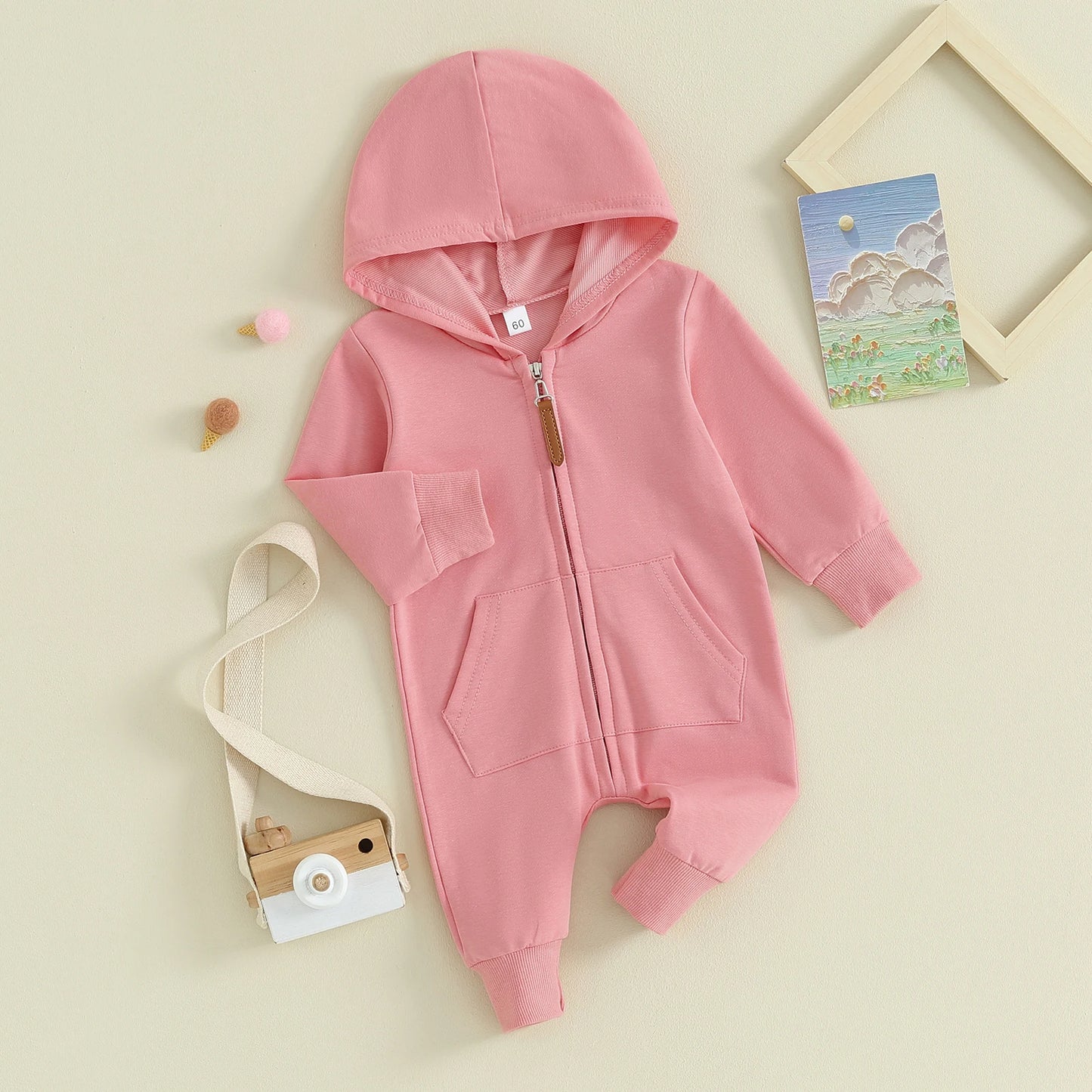 Combinaison Pudcoco pour nouveau-né, manches longues, capuche, fermeture éclair, couleur unie, pour garçons et filles de 0 à 12 mois