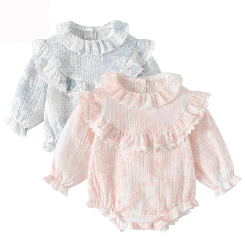 Barboteuse pour bébé fille, barboteuse à volants, col à volants, motif floral, vêtements de princesse pour nouveau-né
