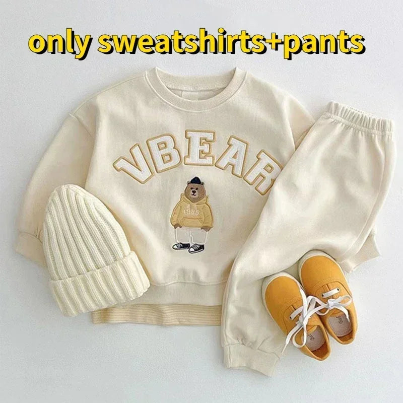Spring Autumn Baby Boy Sets Long Sleeves Letter Bear Sweatshirts+Pants Child Casual Clothes E3800