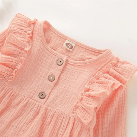 Barboteuse en coton pour nouveau-né fille, 3 couleurs, manches longues, volants, tendance, printemps et automne, pour bébé fille de 0 à 12 mois