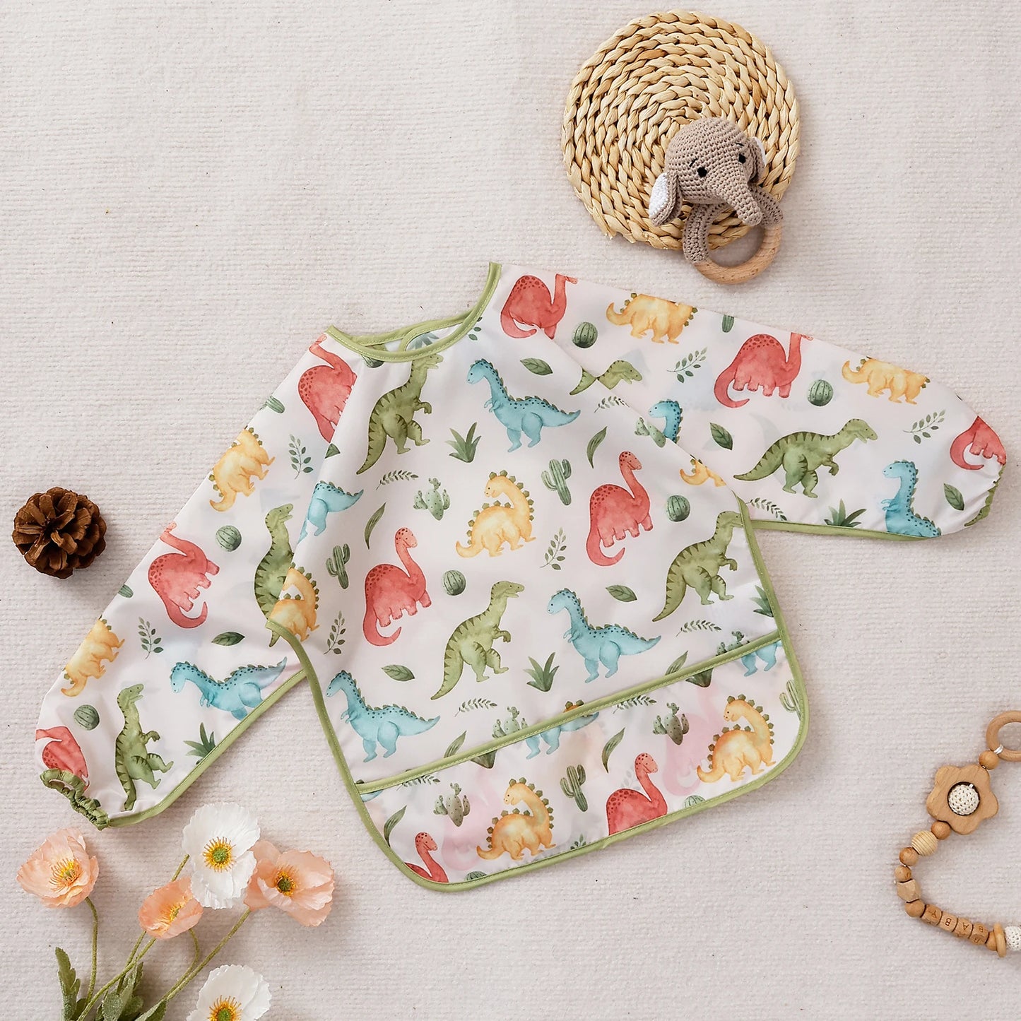 Kangobaby #My Soft Life#Waterproof Baby Long Sleeve Feeding Bib Fashion Full Body Cover
