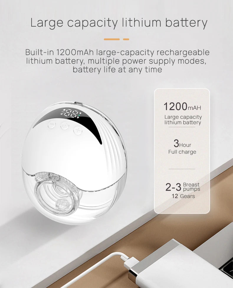 Tire-lait électrique portable mains libres sans BPA avec écran LED 4 modes et 12 niveaux