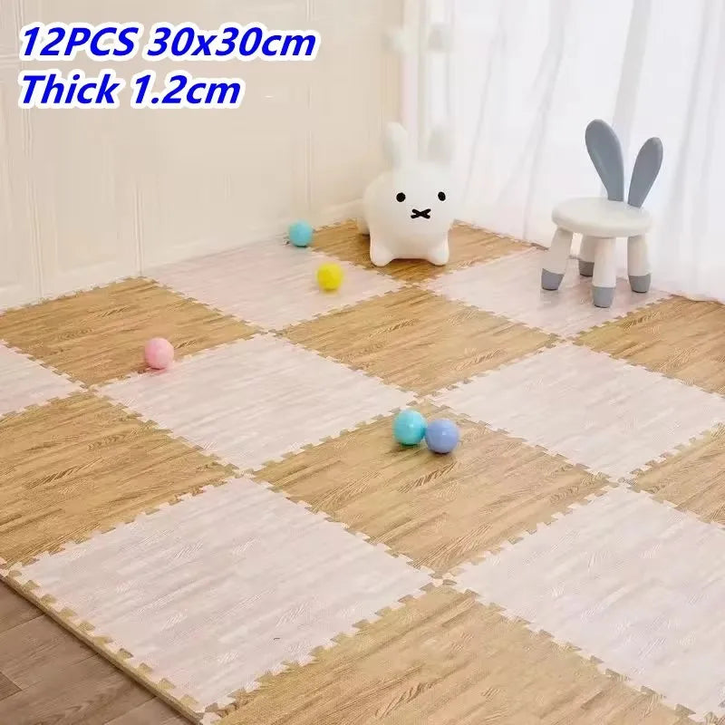 Puzzle Mat 12PCS 30x30cm Foam Play Mats Rug Baby Game Mat Baby Activity Gym Puzzle Mat Wood Grain Floor Mat Kids Carpet Play Mat