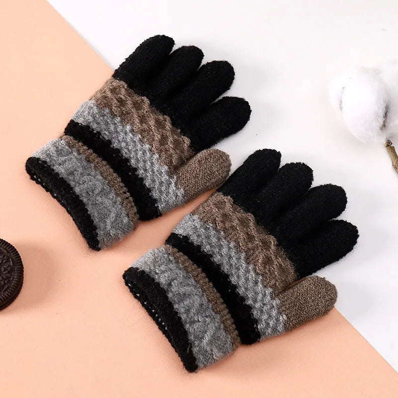 Winter Kindergarten Children Striped Split Finger Gloves Thick Warm Kids Knitted Glove 3-6year Boy Girl Baby Hand Warmer Mittens