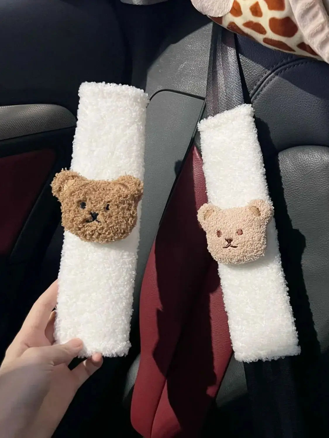 INS Plush Bear Safety Shoulder Cover Kids Car Creative Shoulder Cover Car cartoon interior decorations