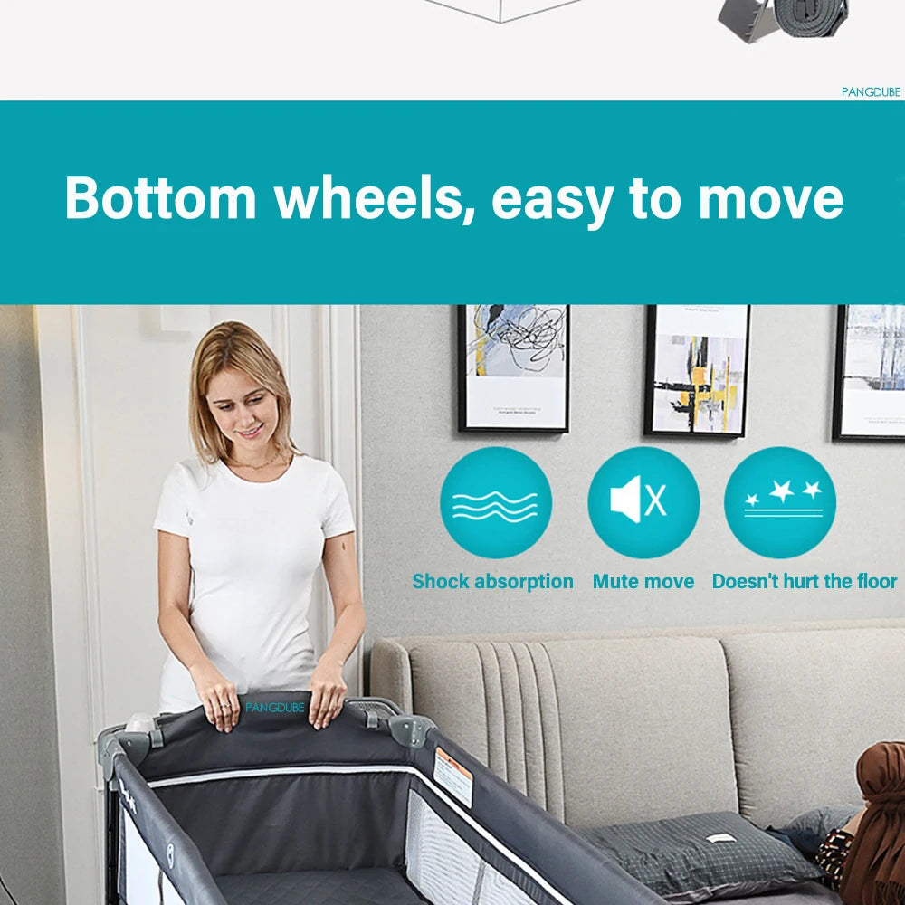 PANGDUBE Multifunctional Baby Crib 120*60cm Baby Bed, Baby Rocker, Diaper Changing Table 0 ~ 6 Years Old Baby Cot