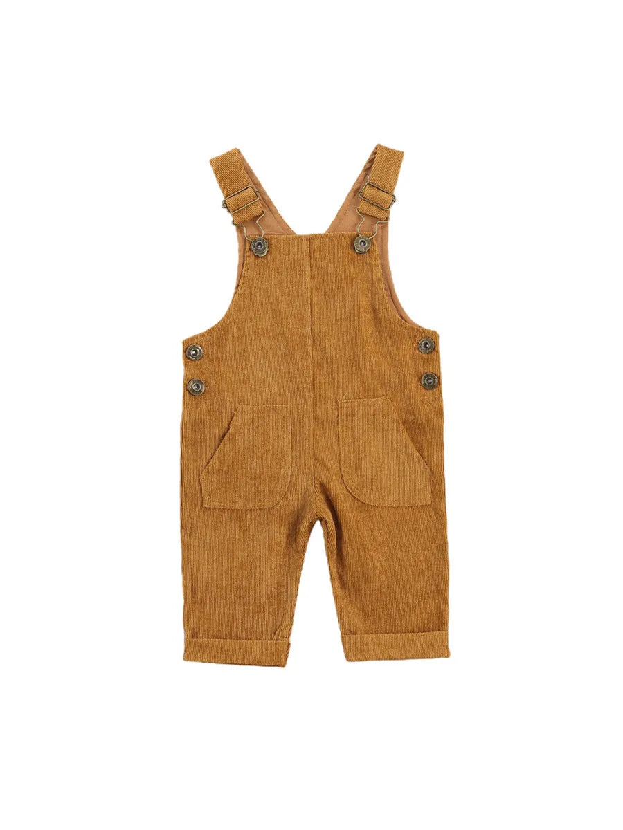 Combinaison pantalon à bretelles unisexe pour bébé de 0 à 24 mois avec boutons, couleur unie, pour tout-petits garçons et filles