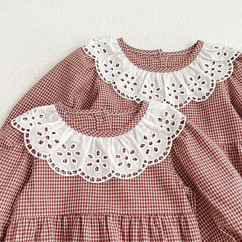 Robe d'automne à manches longues et col en dentelle pour bébé fille, tenue princesse pour nouveau-né