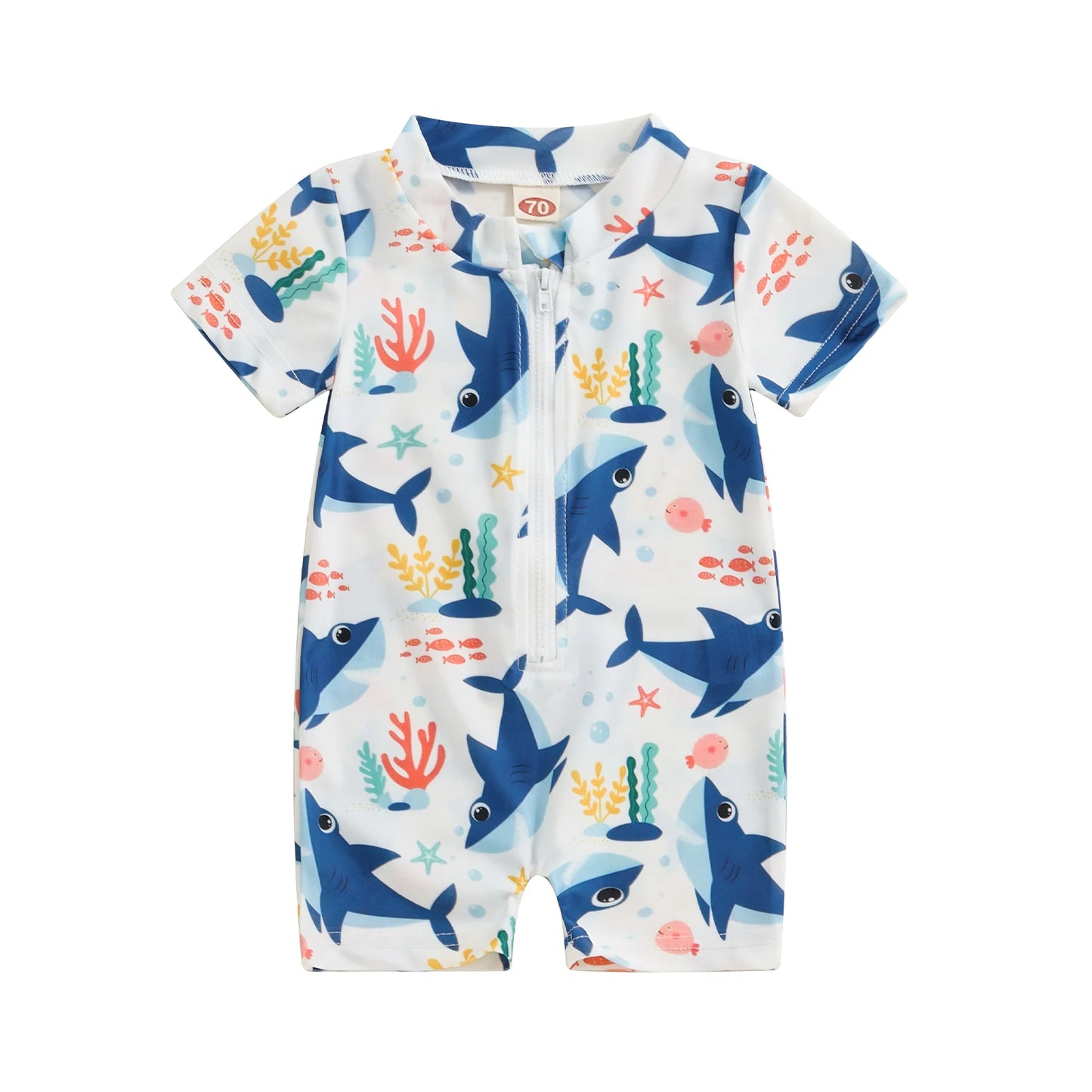 Maillot de bain anti-éruption pour tout-petit garçon, barboteuse à fermeture éclair et manches courtes, imprimé baleine/dinosaure, maillot de bain pour bébé, 3 mois à 3 ans