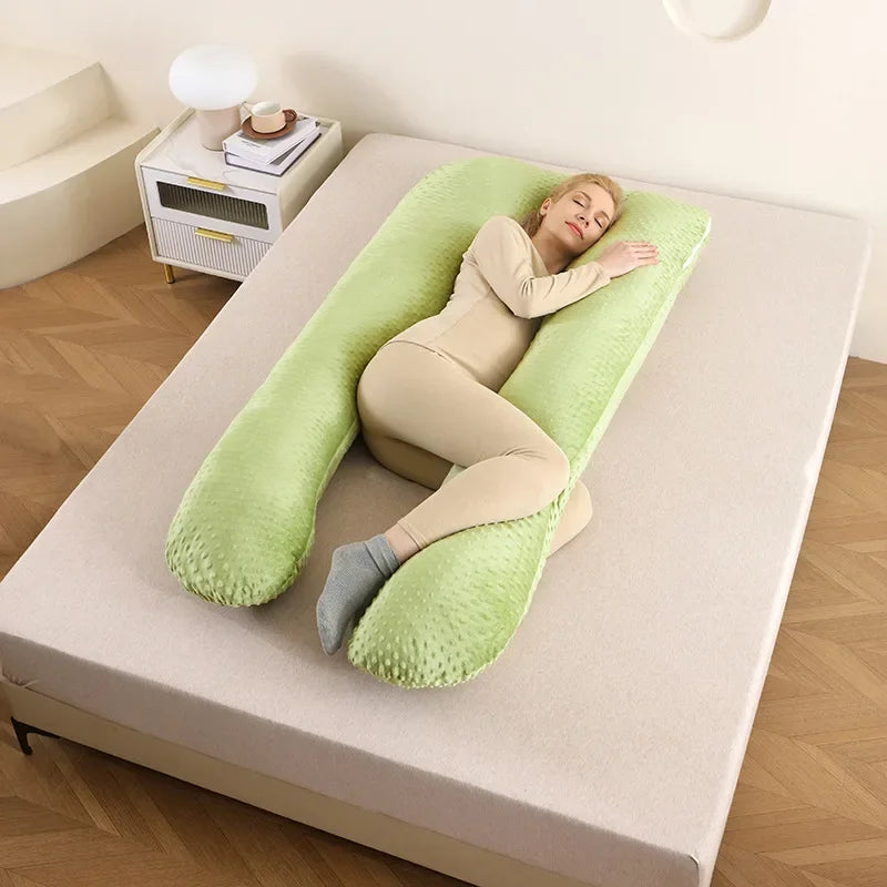 Oreiller amovible et lavable, oreiller doux pour dormir sur le côté, oreiller en forme de U pour femmes enceintes, oreiller de taille en mousse à mémoire de forme de couleur unie