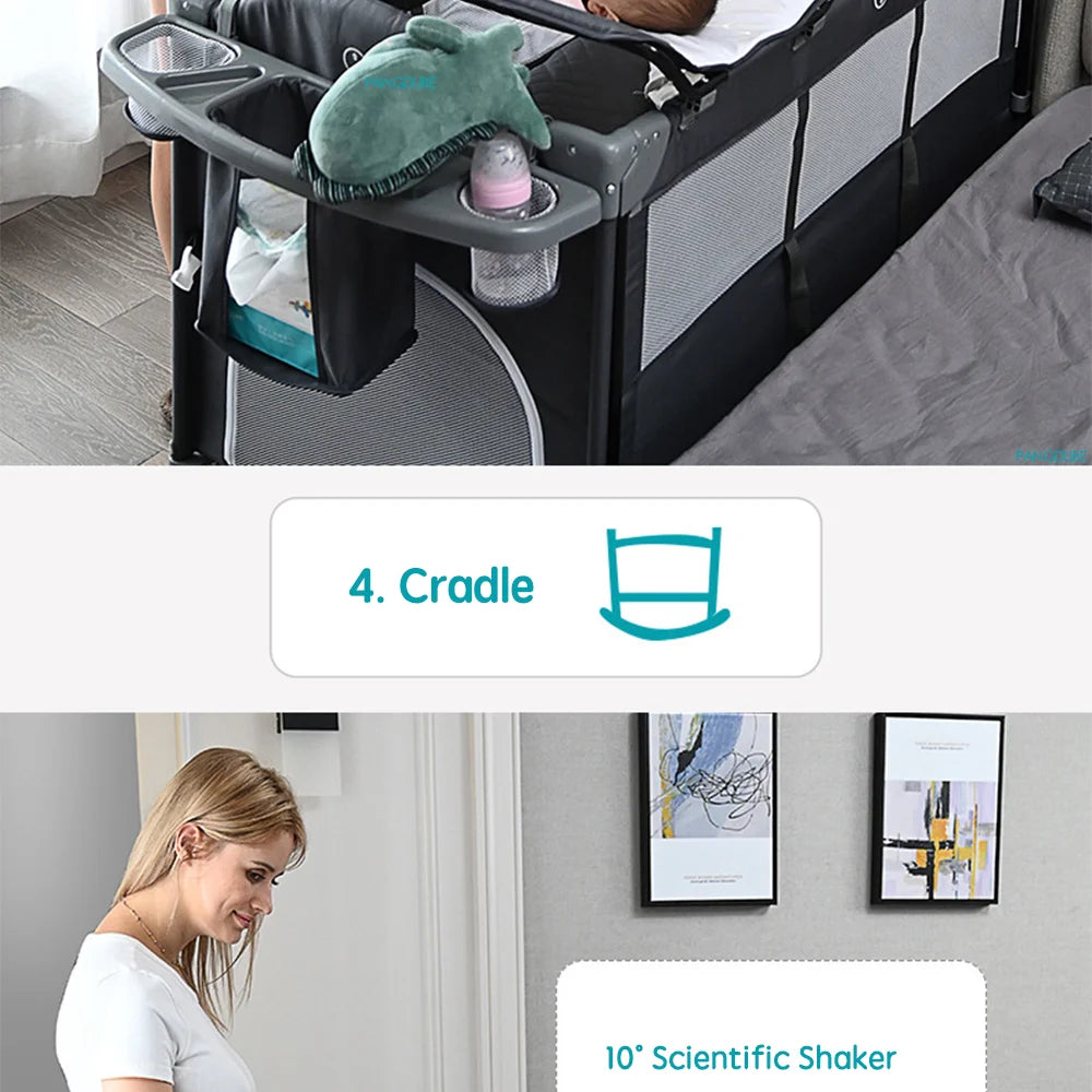 PANGDUBE Multifunctional Baby Crib 120*60cm Baby Bed, Baby Rocker, Diaper Changing Table 0 ~ 6 Years Old Baby Cot