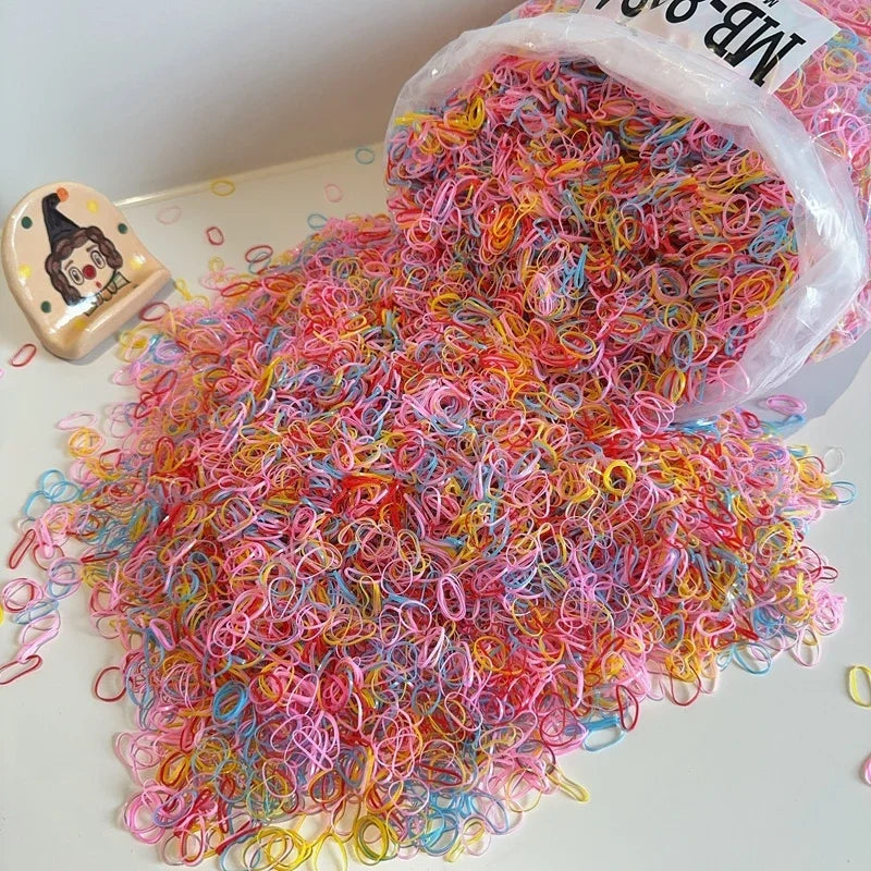 1000/2000Pcs/bag Girls Colourful Disposable Rubber Band Hair Ties Headband Children Ponytail Holder Bands Kids Hair Accessories