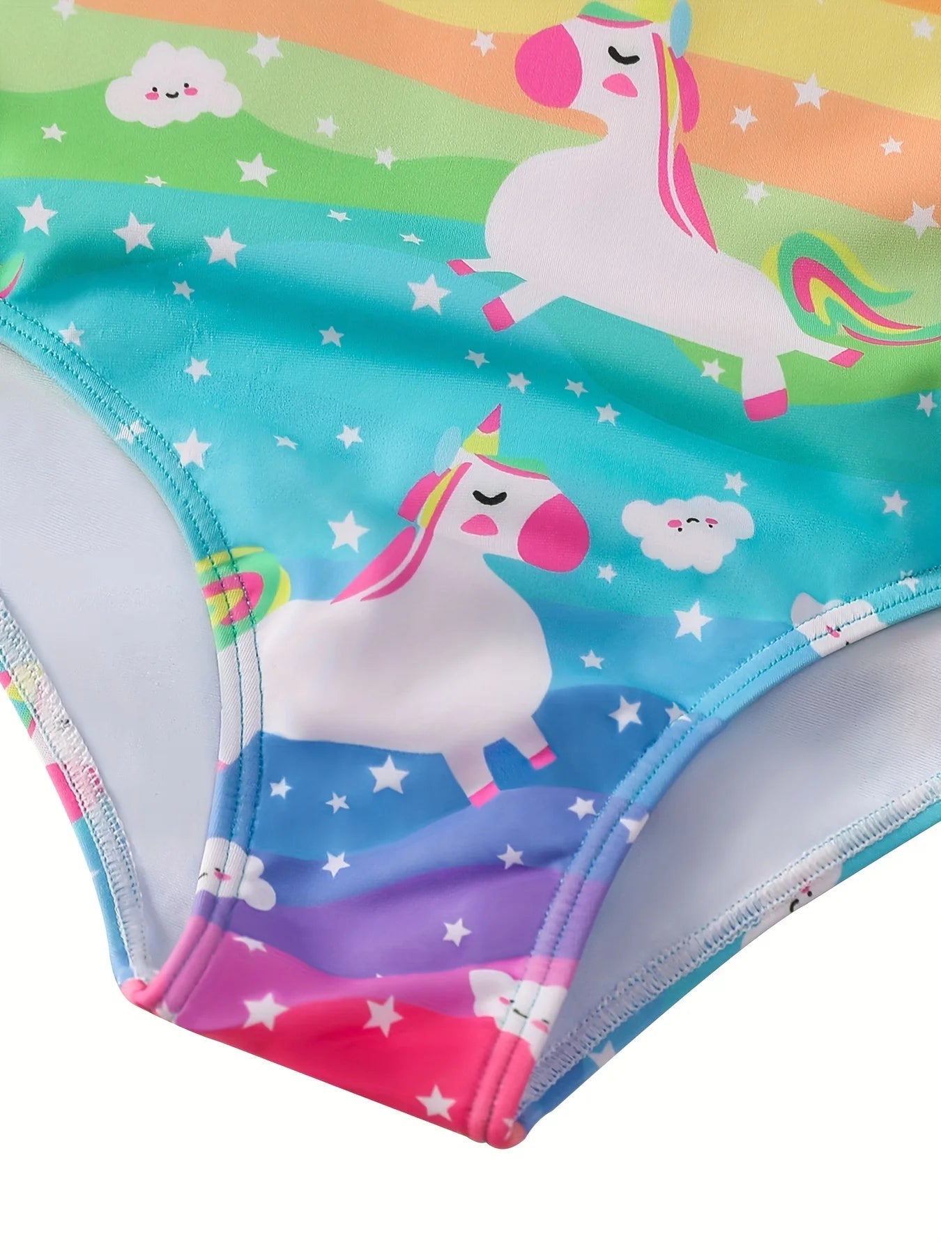 Maillot de bain arc-en-ciel pour fille, manches longues, bas de bikini, imprimés colorés et joyeux, motif animal et cheval fantaisiste