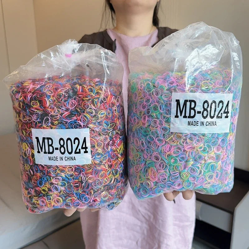 1000/2000Pcs/bag Girls Colourful Disposable Rubber Band Hair Ties Headband Children Ponytail Holder Bands Kids Hair Accessories