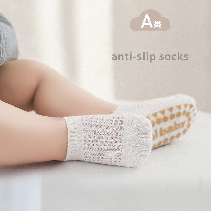 Lot de 3 paires de chaussettes d'été pour bébé, couleur unie, antidérapantes, en silicone, en maille respirante, fines, pour l'intérieur