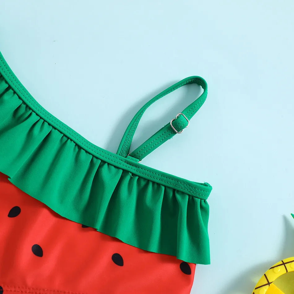 Ensemble bikini de plage pour enfants, joli maillot de bain pastèque et ananas à motif fruité, haut dos nu et bas assortis