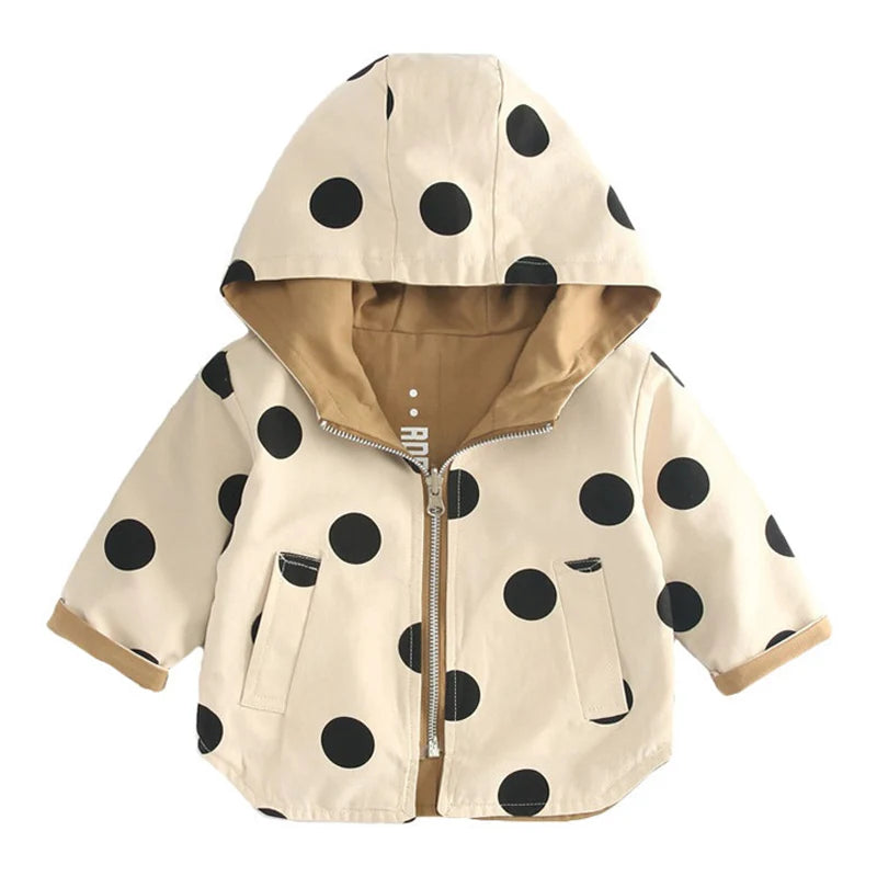 Veste bébé bébé fille coupe-vent printemps et automne nouvelle veste à capuche double face à pois pour enfants veste bébé garçon