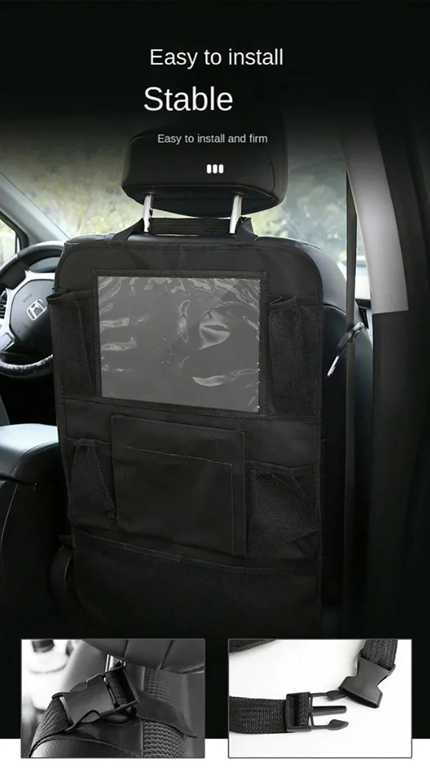 Car Backseat Organizer with Touch Screen Tablet Holder Auto Back Seat Storage Cover Protector for Travel Road Trip Kids Toddlers