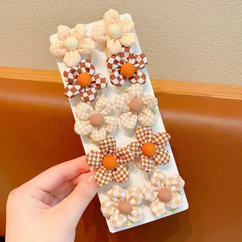 10Pcs/Set New Baby Girl Cute Colors Flower Hair Bands Ponytail Holder Chilren Soft Scrunchies Rubber Kid Hair Accessories