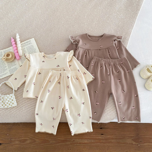 IG Fashion Vêtements pour nouveau-nés Pyjama pour bébé Garçon Fille Imprimé Cerise Manches Longues Chemise + Pantalon Vêtements de Nuit Ensemble Deux Pièces 0-2 ans
