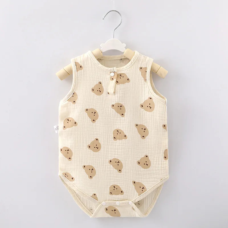 Pyjama d'été pour bébé, combinaison mignonne avec ours et lapin, motif dessin animé, pour garçons et filles, vêtements de nuit fins pour nouveau-nés