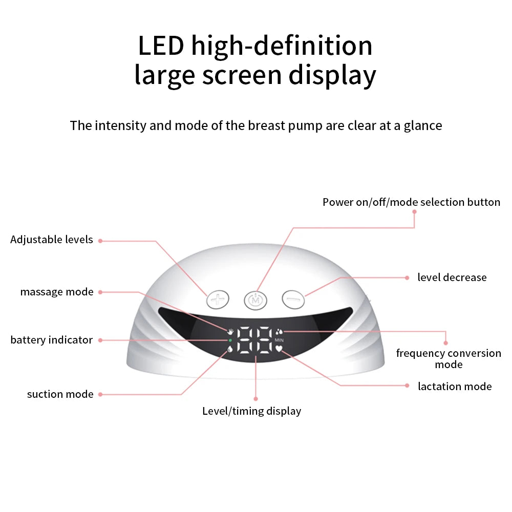 Tire-lait électrique portable mains libres MY-375, léger, avec écran LED, 4 modes et 12 niveaux