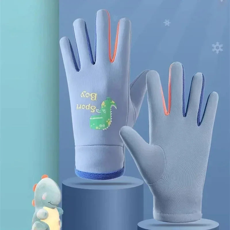 Winter Children's Gloves Cartoon Dinosaur Fluorescence Cycling Kids Warm Sports Skiing Windproof Waterproof Boys Girls Gloves