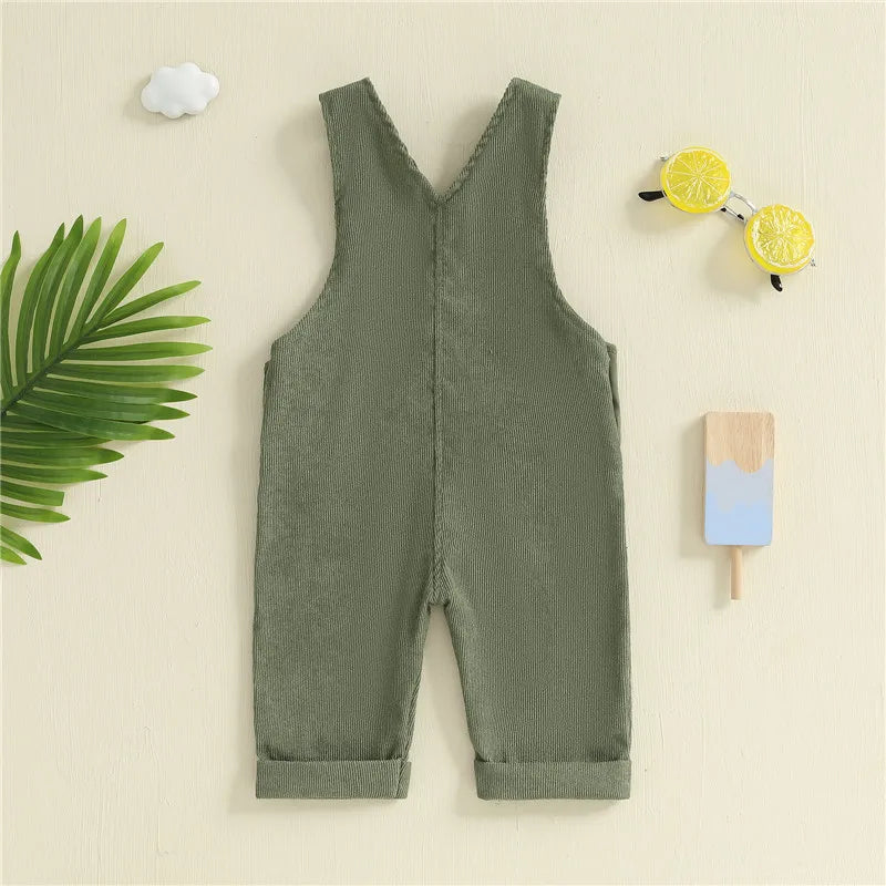Combinaison pantalon à bretelles unisexe pour bébé de 0 à 24 mois avec boutons, couleur unie, pour tout-petits garçons et filles