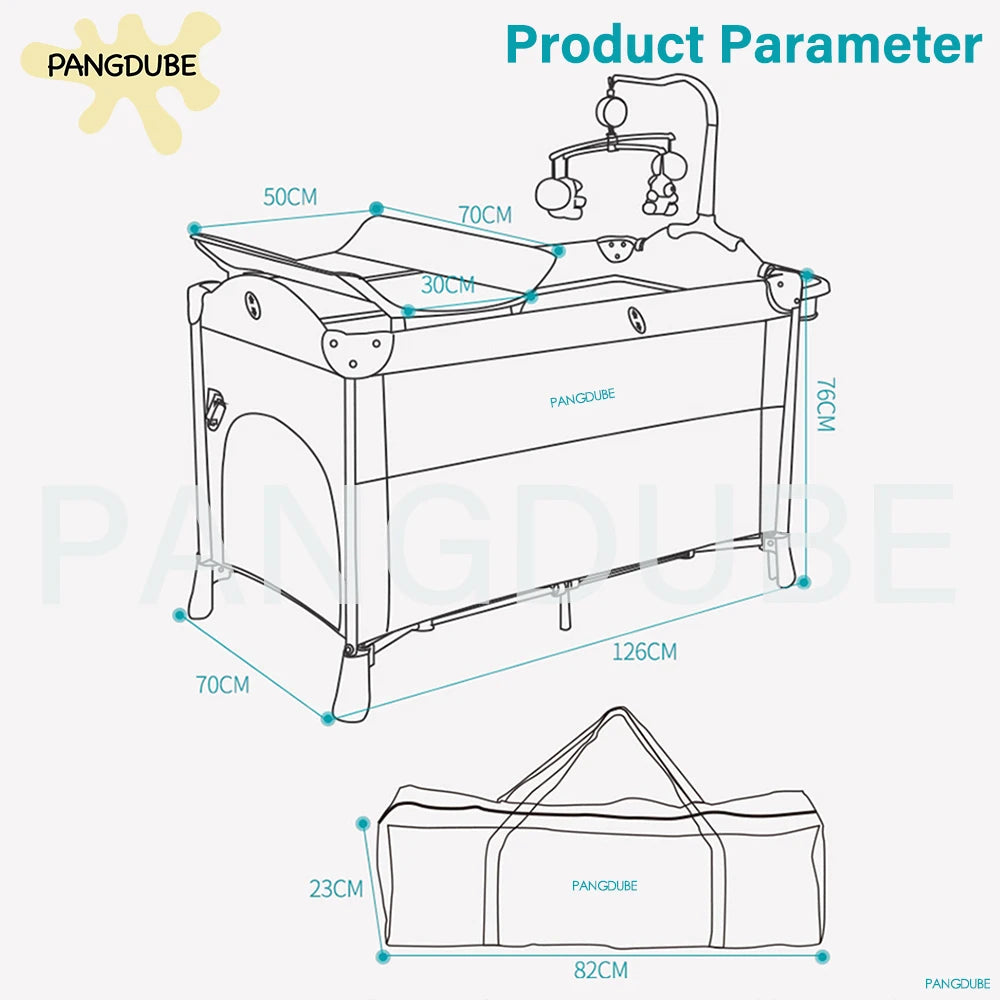 PANGDUBE Multifunctional Baby Crib 120*60cm Baby Bed, Baby Rocker, Diaper Changing Table 0 ~ 6 Years Old Baby Cot