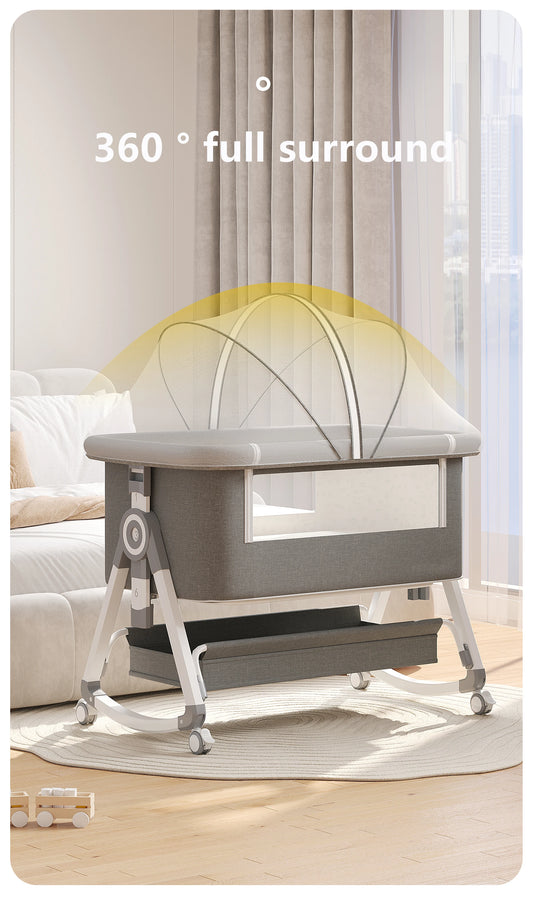Baby Crib 3 in 1 Baby bed Portable Foldable Adjustable Height Silent Wheels Shaker Bassinet With Mosquito Net for Newborn