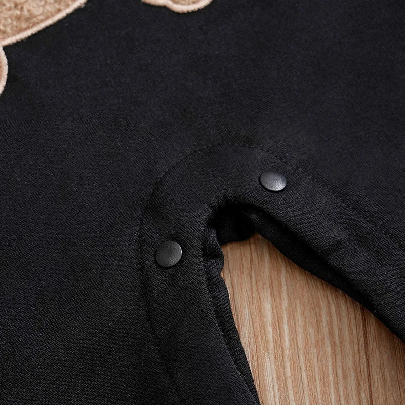 Body bébé à manches longues et courtes brodé en peluche pour garçons et filles, motif ours en peluche mignon, printemps et automne