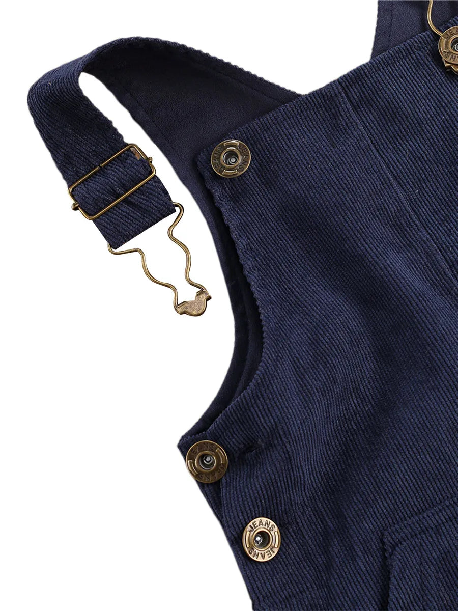 Combinaison pantalon à bretelles unisexe pour bébé de 0 à 24 mois avec boutons, couleur unie, pour tout-petits garçons et filles