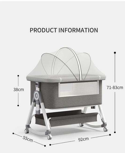 5-in-1 baby crib, adjustable height from 40-53, rocking bed, mosquito net and storage basket, free delivery
