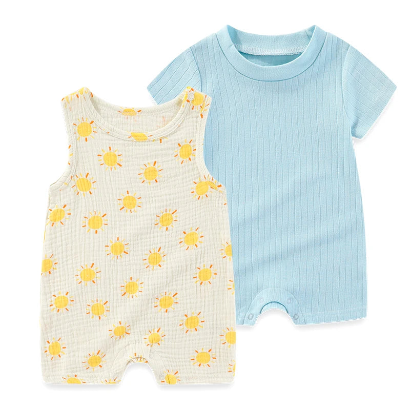 2 pièces été mignon bébé garçon fille combinaisons tissu confortable 0-9 mois nouveau-né barboteuse sans manches vêtements pour bébé