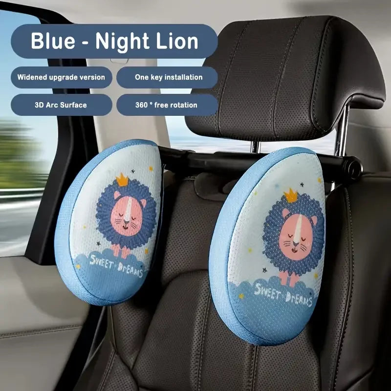 Car Headrest Pillow for Kids, Cartoon Road Pal Headrest, Adjustable Car Seat Head Neck Support, U Shaped Car Sleeping Pillow