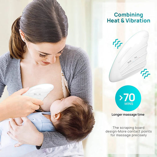 Masseur d'allaitement chauffant, masseur électrique en silicone souple pour les seins obstrués, améliore le flux de lait post-partum.