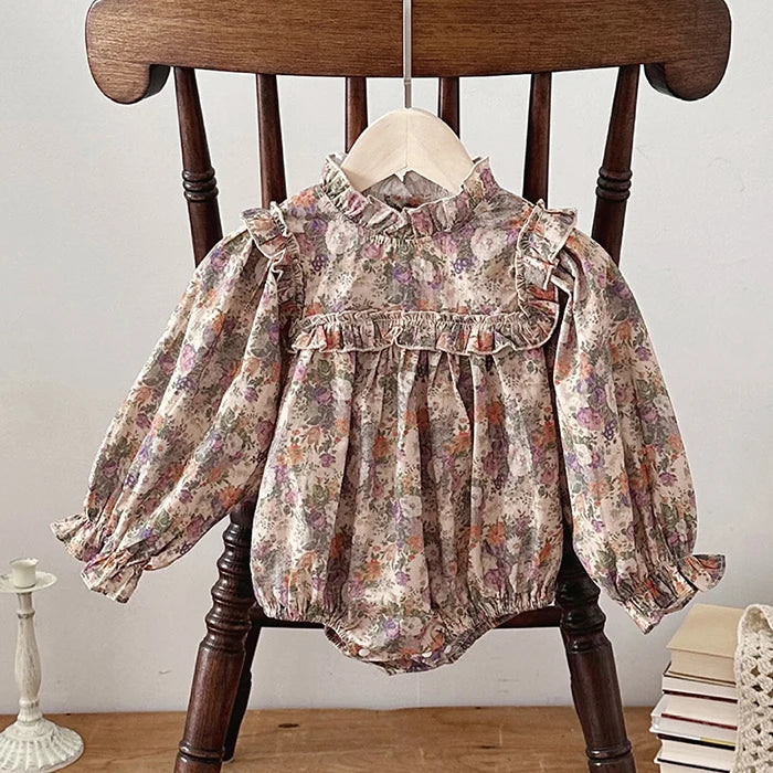 2024 New Autumn Toddler Baby Girls Romper Long Sleeved Cotton Print Infant Baby Girls Jumpsuit 0-24M Baby Girls Clothing
