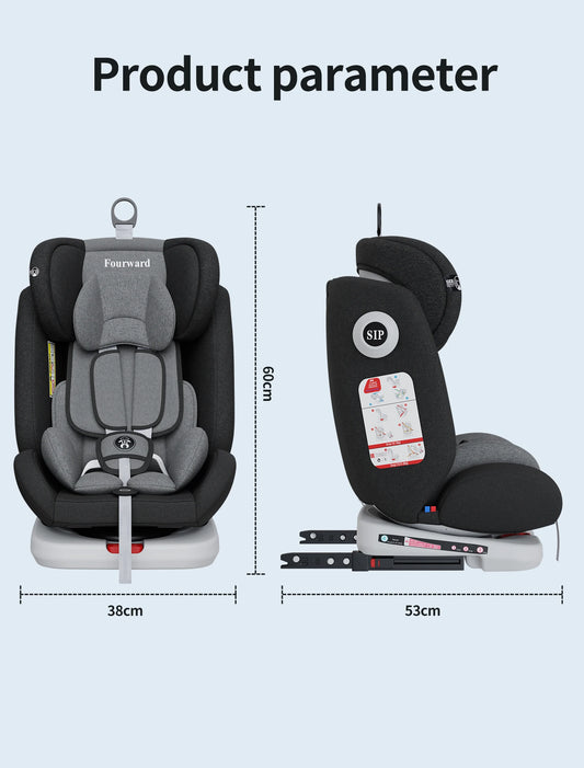 AP02 KL005 Baby Car Seat 360° Rotatable, ISOFIX, Resting Position, Group 0+1/2/3, 9-36 kg, Child Seat with 5-Point Safety Belt