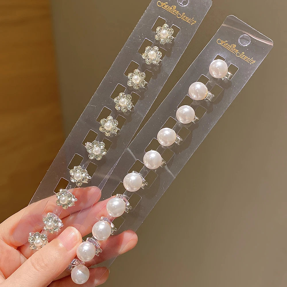 10 Pieces Girls Cute Self-colored Artificial Pearl Flower Hair Clips