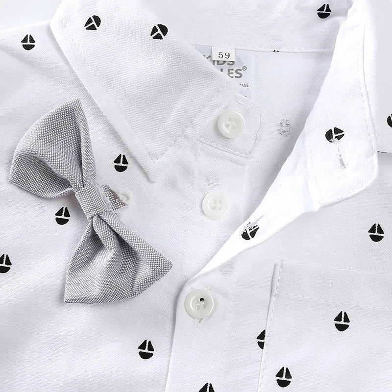 Ensembles de vêtements pour bébés garçons, 3 pièces, chemise à nœud papillon, barboteuse, pantalon et chapeau, robe pour nouveau-né, costume de fête pour homme